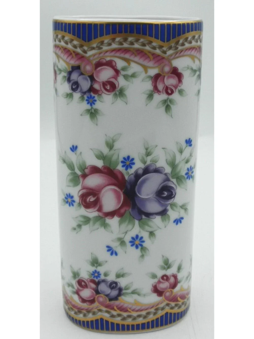 Lefton Porcelain Bud Vase Hand Painted Flowers Red Purple Blue Vintage 1992